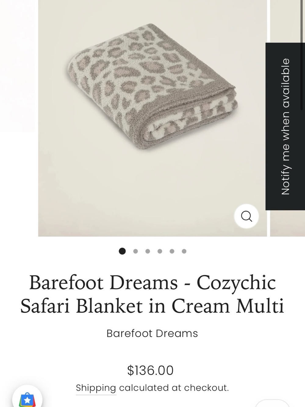 Barefoot Dreams Cozychic Safari Blanket in Cream Multi - Picture 6 of 6